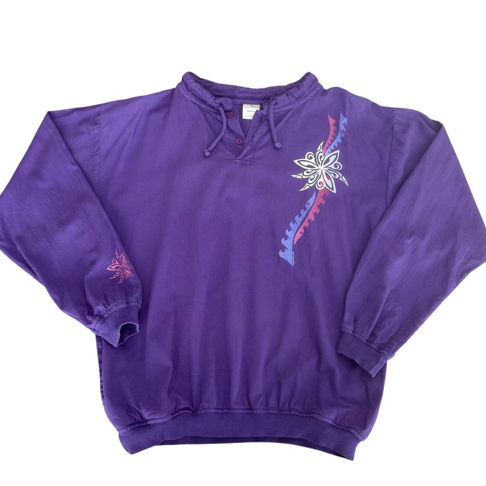 Vintage Crazy Shirts Hawaii Purple Y2K 90s Tribal Floral Long Sleeve Top Small - Picture 2 of 13